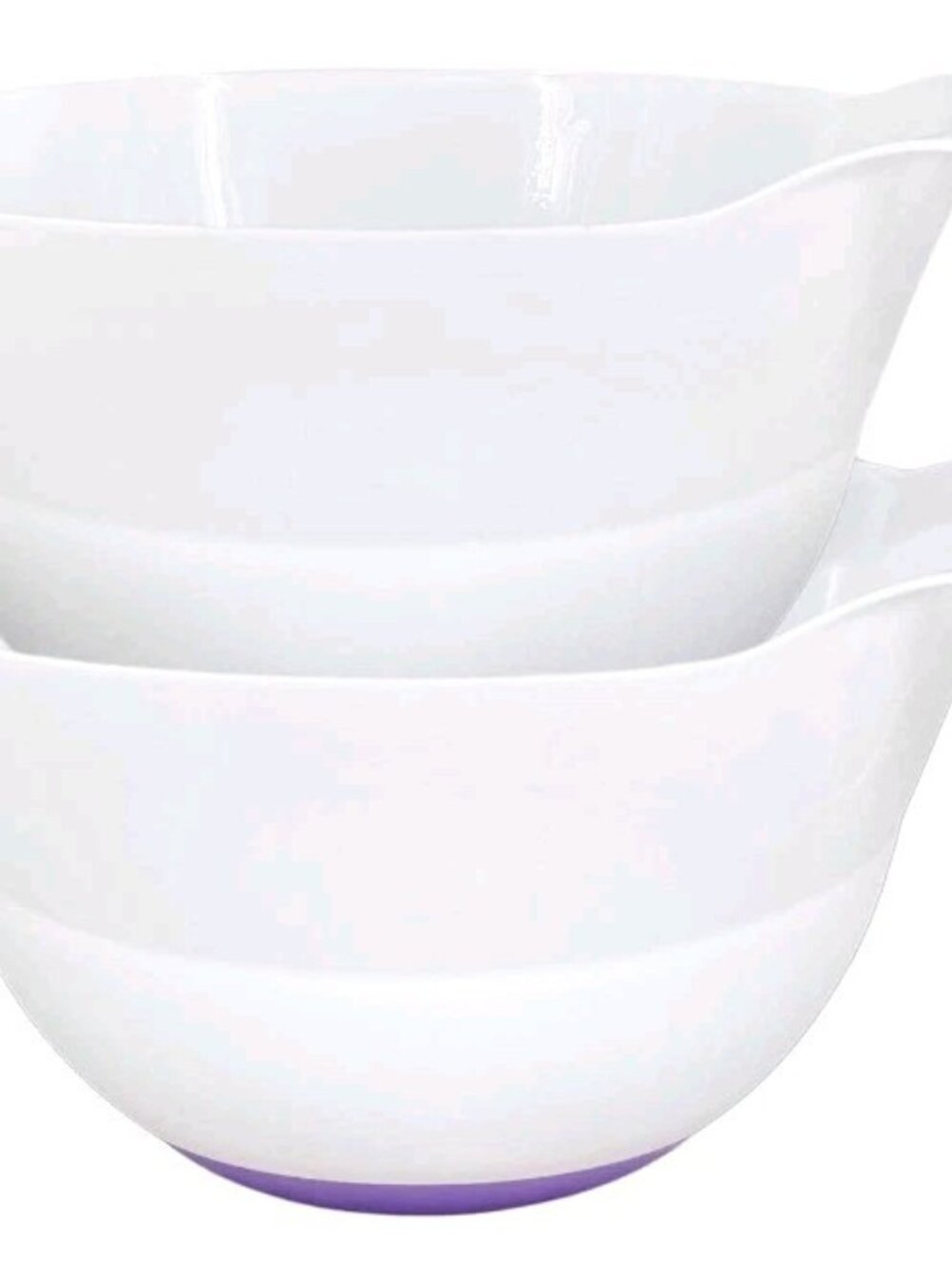 2x 3-Qt Plastic Mixing Bowls w/ Easy Grip Handle & Non-Slip Bottom White/Purple